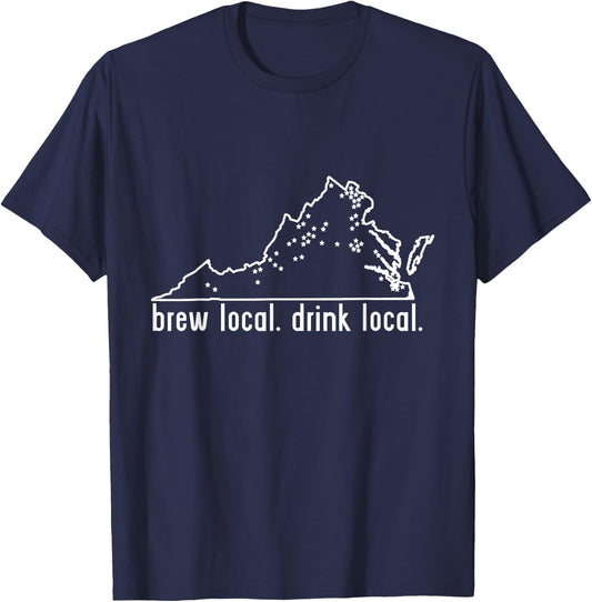 Virginia State Brewery Map - Craft Beer Graphic T-Shirt - T-Shirt | Navy