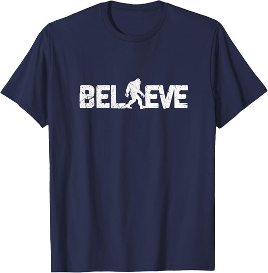 Believe Bigfoot Funny Sasquatch T-Shirt - T-Shirt | Navy