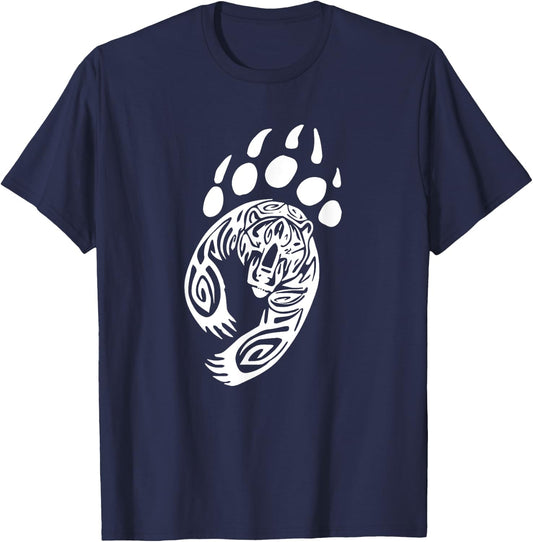 Bear Paw Tribal Grizzly Black Papa Momma Tattoo Style Art T-Shirt - T-Shirt | Navy