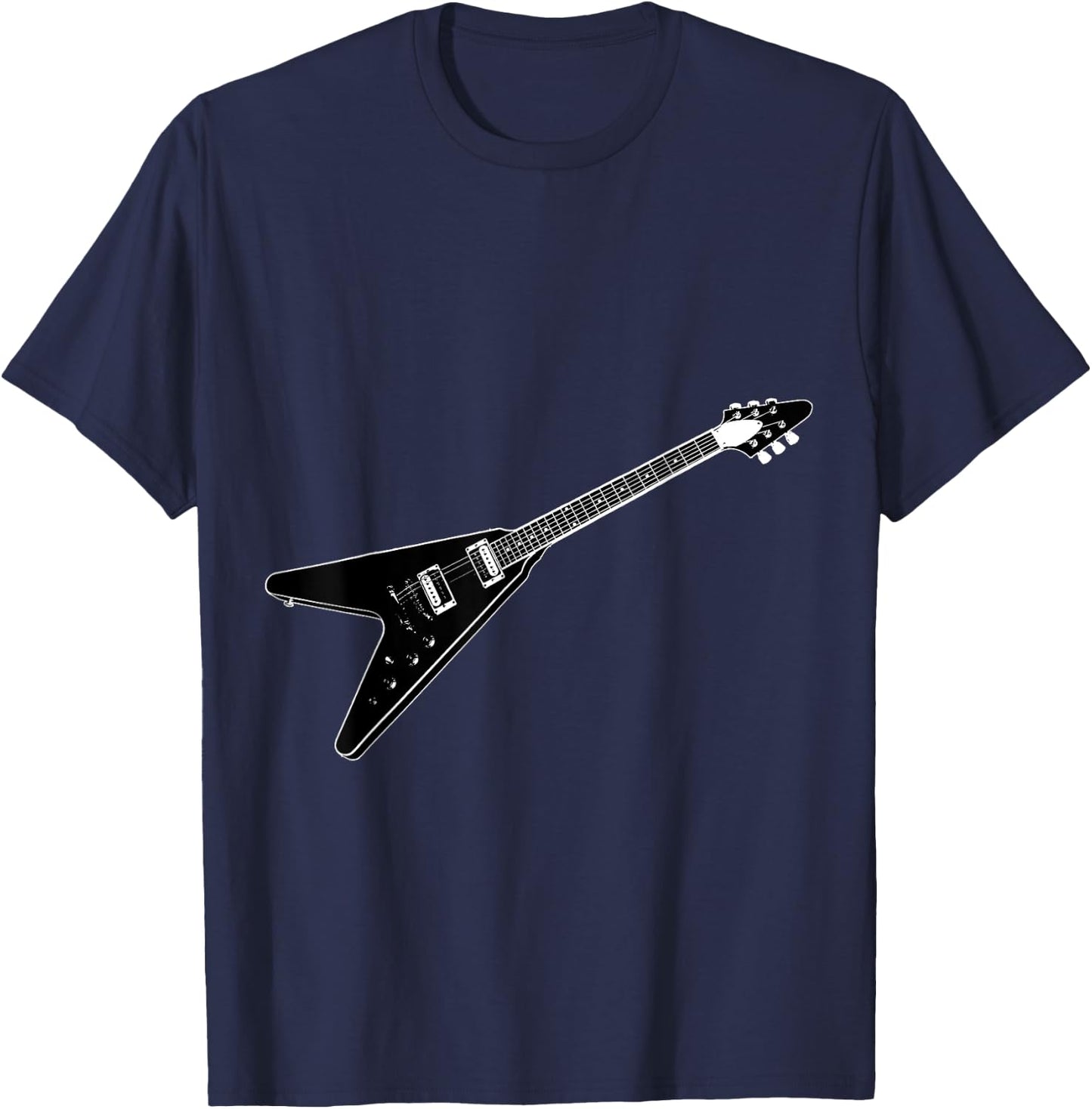 Flying V Guitar Hard Rock Heavy Death Nu Metal Music Band T-Shirt - T-Shirt | Navy