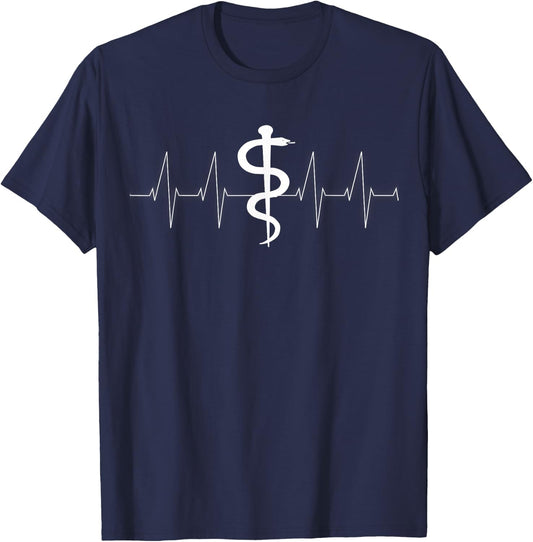 Medical Professionals Heartbeat Rod of Asclepius T-Shirt - T-Shirt | Navy