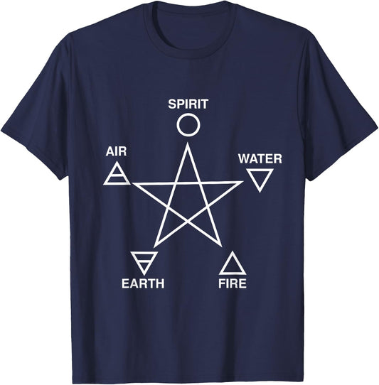 Pentagram Air Fire Water Spirit Earth Pagan Witchcraft Wicca T-Shirt - T-Shirt | Navy
