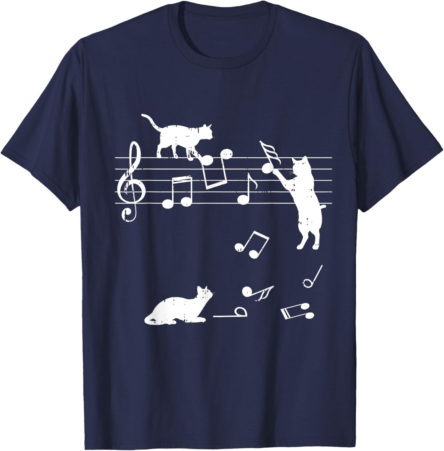 Cats Musical Notes Funny Music Lover Outfit Gift T-Shirt - T-Shirt | Navy