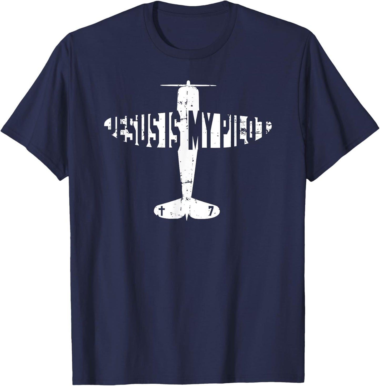 Jesus Is My Pilot - Christian Airplane T Shirt T-Shirt - T-Shirt | Navy