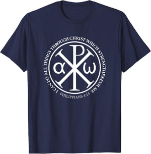 Christian Chi Rho Bible Quote T Shirt Philippians 4:13 T-Shirt - T-Shirt | Navy