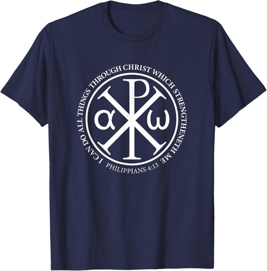 Christian Chi Rho Bible Quote T Shirt Philippians 4:13 T-Shirt - T-Shirt | Navy