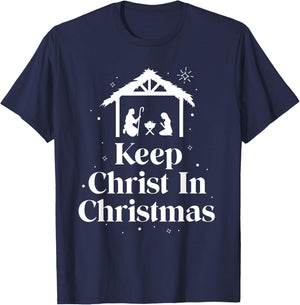 Keep Christ In Christmas Jesus Christian Christmas T-Shirt - T-Shirt | Navy
