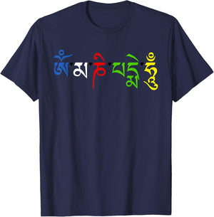Tibetan - Om Mani Padme Hum - elements colored T-Shirt - T-Shirt | Navy