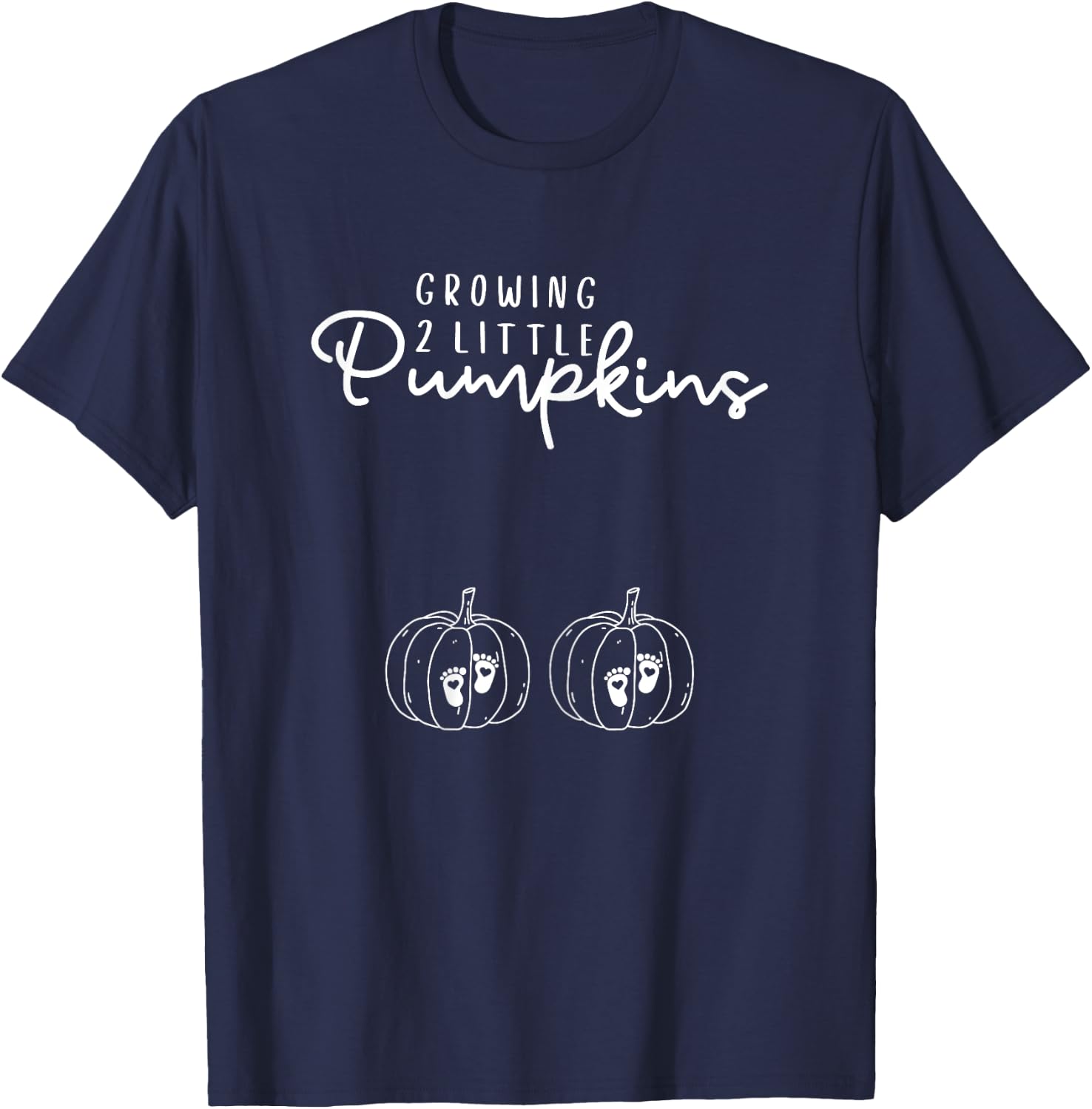 Growing 2 Little Pumpkins Twin Pregnancy Announcement Fall T-Shirt - T-Shirt | Navy