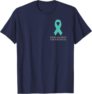 Teal Ribbon Minimalist Shirt Food Allergy Awareness T-Shirt - T-Shirt | Navy