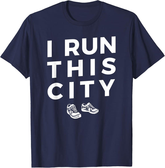 I Run This City Running , Funny Runner T-Shirt - T-Shirt | Navy
