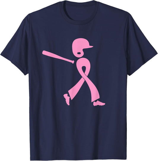Strike Out Breast Cancer Awareness Pink Ribbon Baseball T-Shirt - T-Shirt | Navy
