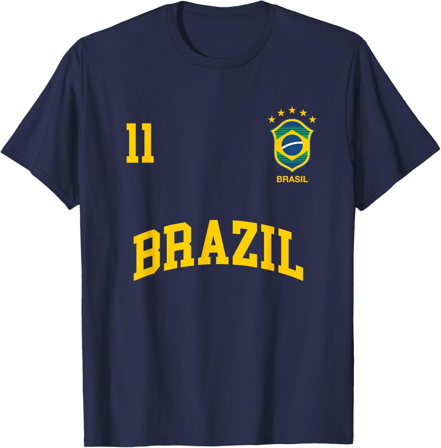 Brazil Number 11 Brazilian Soccer Team Sports Shirt T-Shirt - T-Shirt | Navy