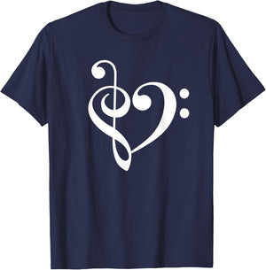 Treble Bass Clef Heart Music Love Orch Dork Band Nerd T-Shirt - T-Shirt | Navy