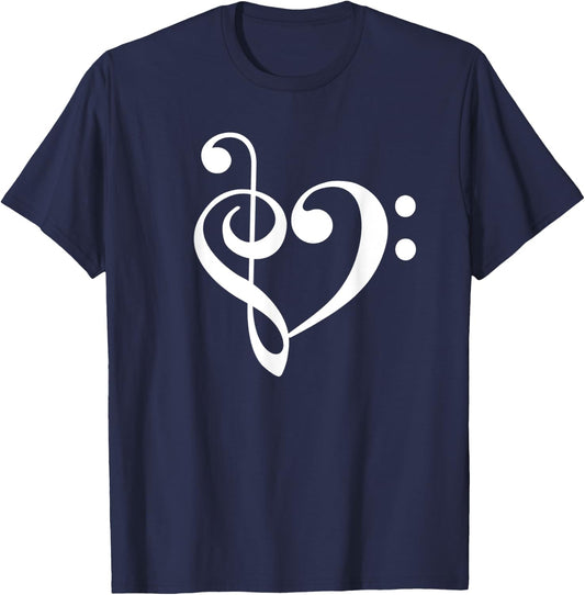 Treble Bass Clef Heart Music Love Orch Dork Band Nerd T-Shirt - T-Shirt | Navy