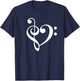 Treble Bass Clef Heart Music Love Orch Dork Band Nerd T-Shirt - T-Shirt | Navy