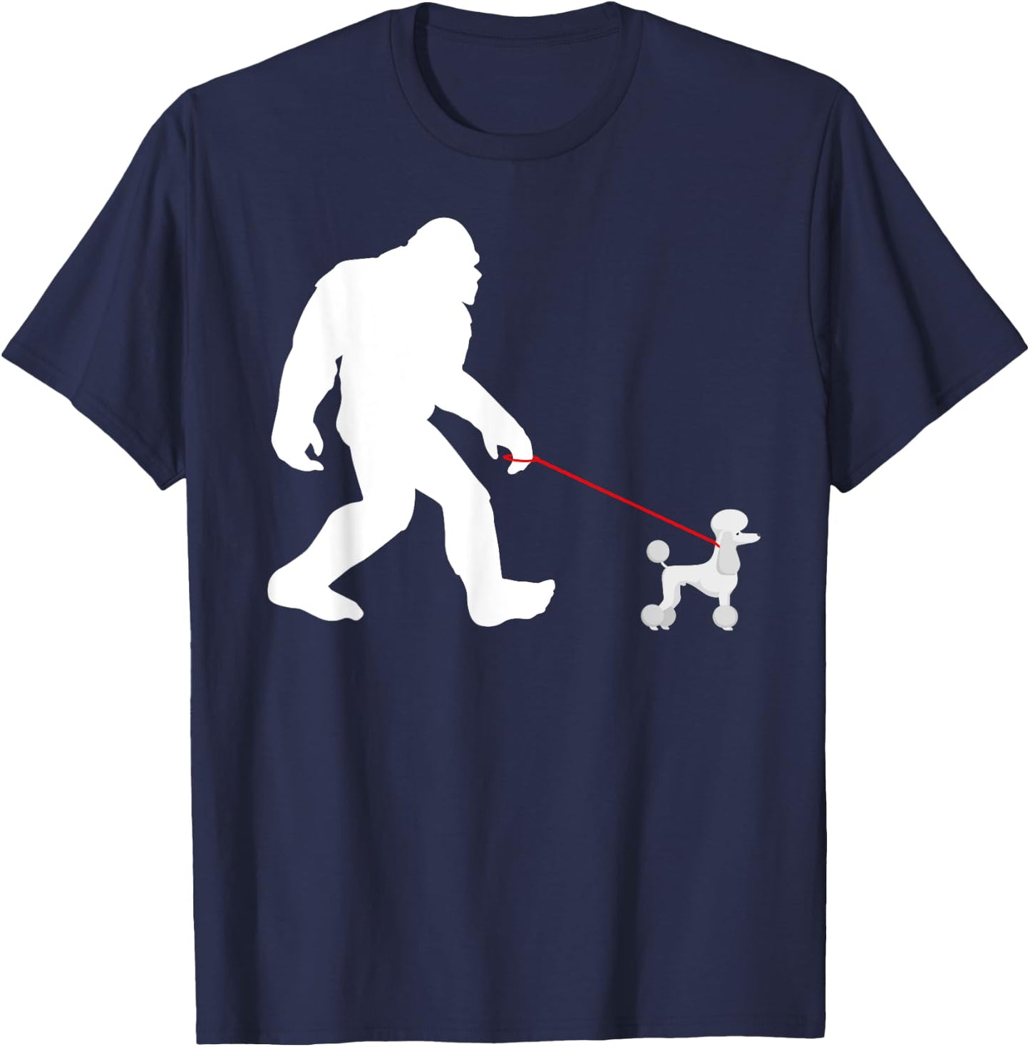 Bigfoot Walking Poodle Sasquatch with Poodle Dog Women Girls Kids T-Shirt - T-Shirt | Navy