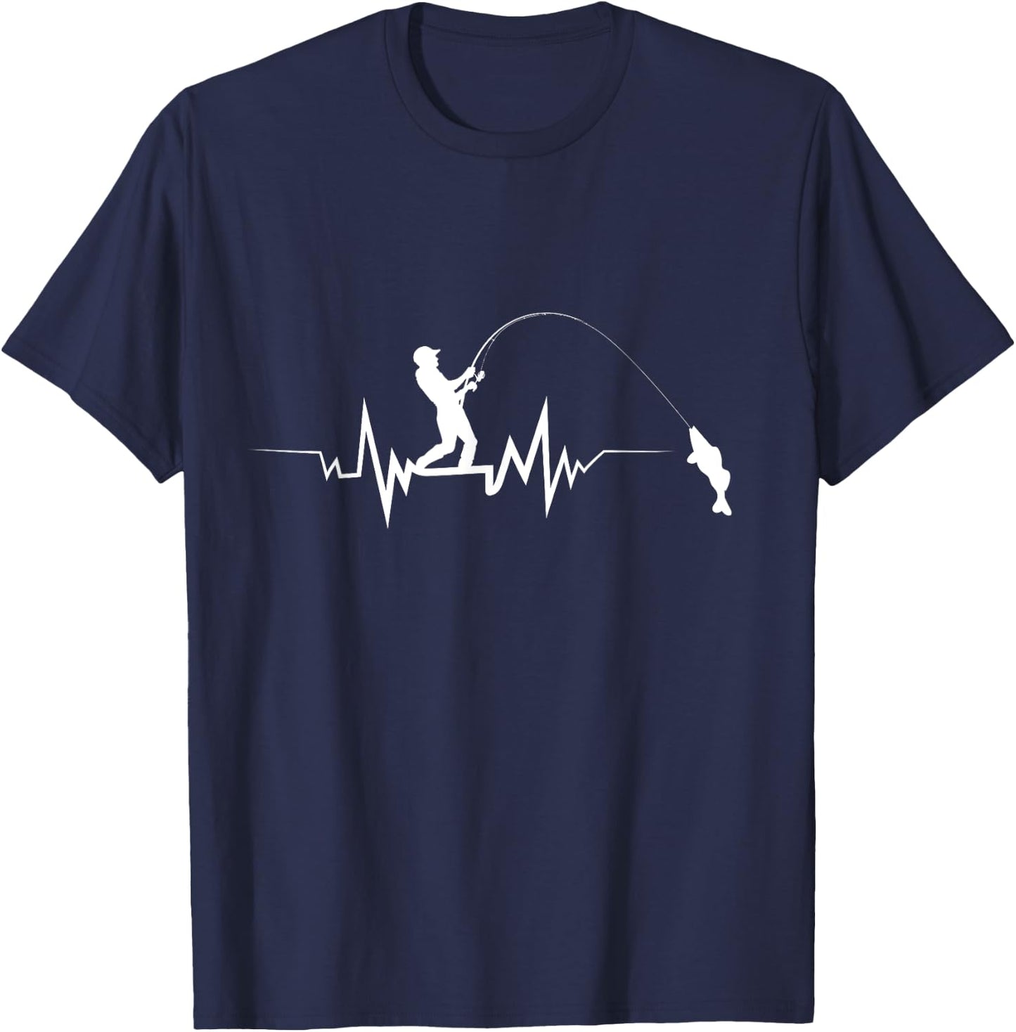 Fishing Heartbeat Cool Beat Great Gift Fisherman Large Black T-Shirt - T-Shirt | Navy