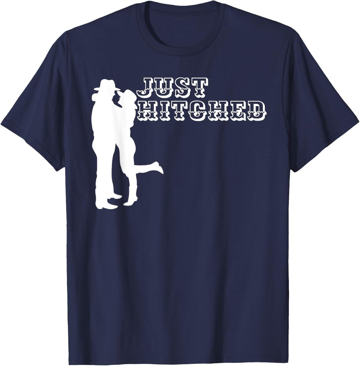 Just Hitched Cowboy Honeymoon Newly Wedded Matching Design T-Shirt - T-Shirt | Navy