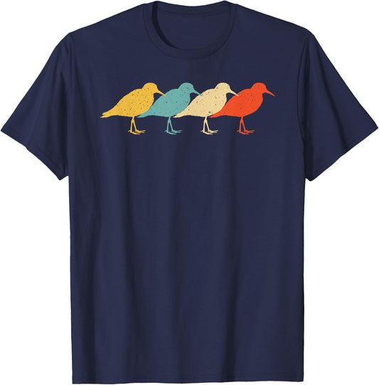 Dunlin Vintage Retro Sandpiper Bird Wader Lover 60s 70s Gift T-Shirt - T-Shirt | Navy