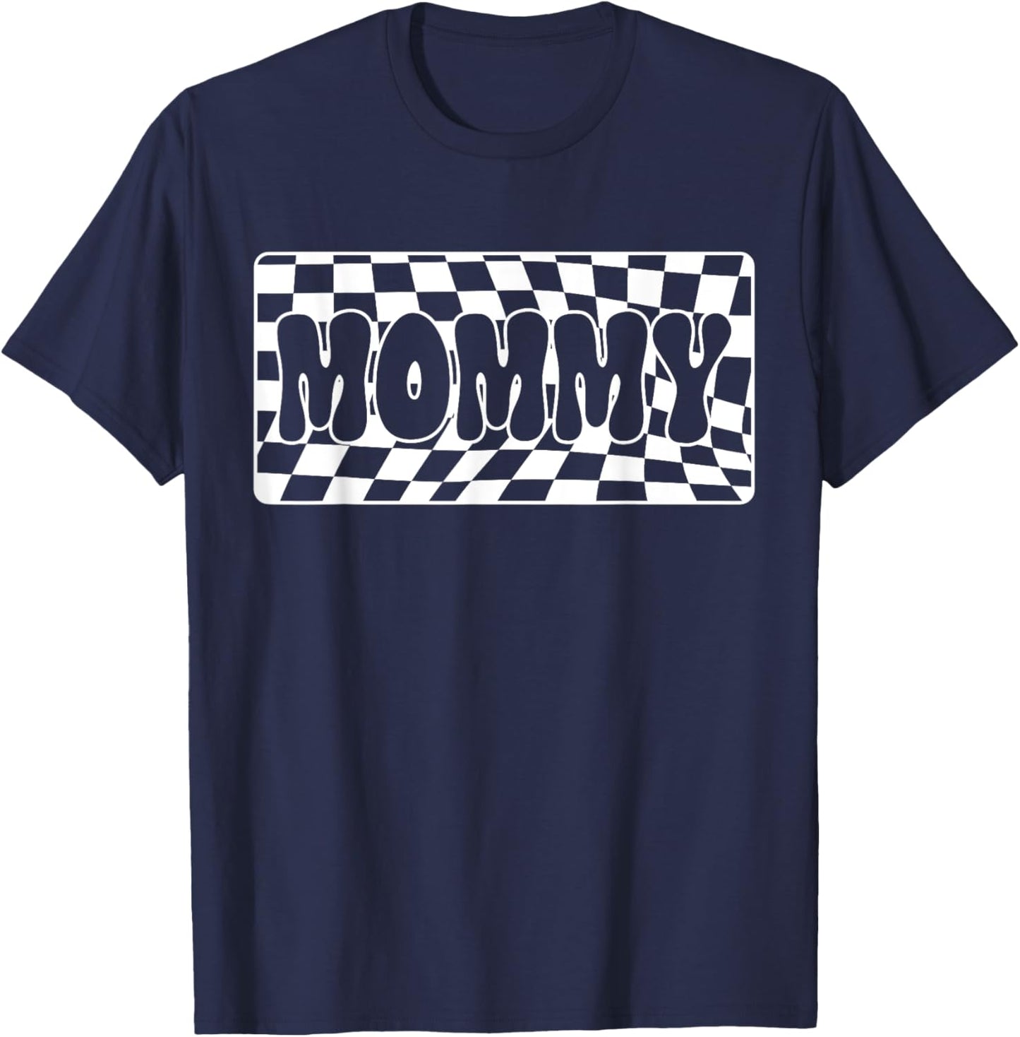 Retro Mommy Checkered Family Cool Matching T-Shirt - T-Shirt | Navy