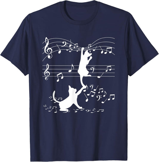 Black Cats Playing With Music Note Cat Lover Design Women T-Shirt - T-Shirt | Navy