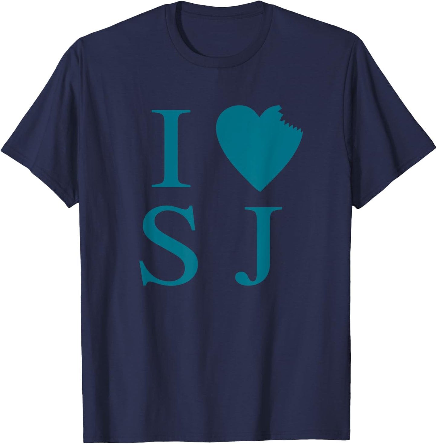 I Love San Jose Shark Bite Heart Teal Shirt T-Shirt - T-Shirt | Navy