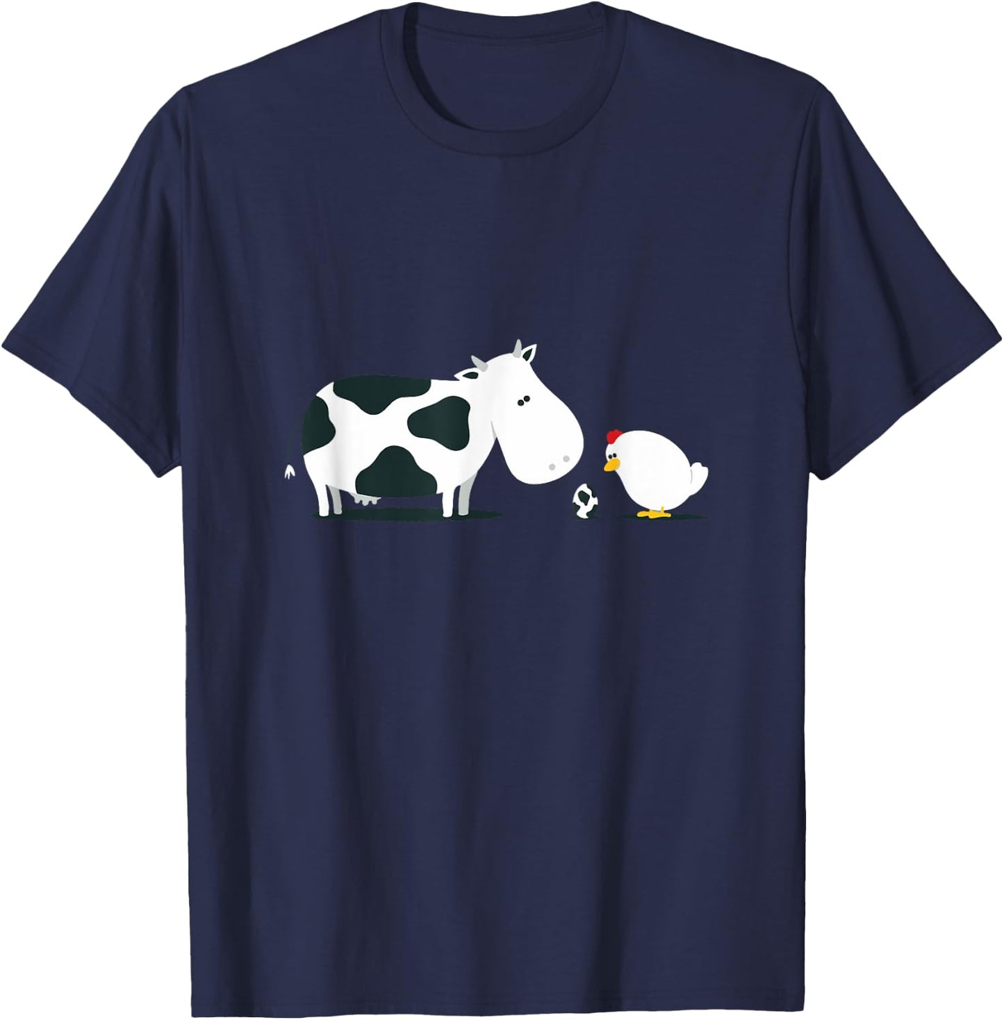 Funny and cute Cow with Chicken Cartoon with egg T-Shirt - T-Shirt | Navy