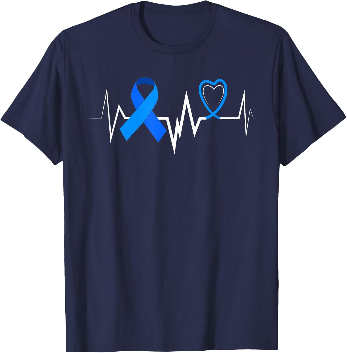 Heartbeat Colorectal Ribbon Colon Cancer Awareness Shirt T-Shirt - T-Shirt | Navy