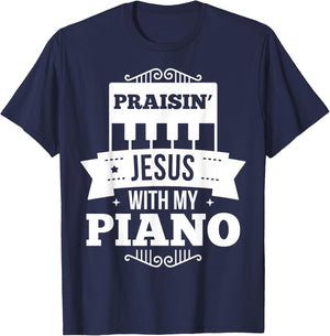 Christian Piano Player Praising Jesus, Pianist Worship Gift T-Shirt - T-Shirt | Navy
