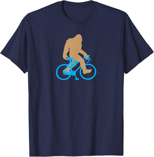 Bigfoot Riding Bicycle Shirt, Funny Cute Sasquatch Bike Gift T-Shirt - T-Shirt | Navy