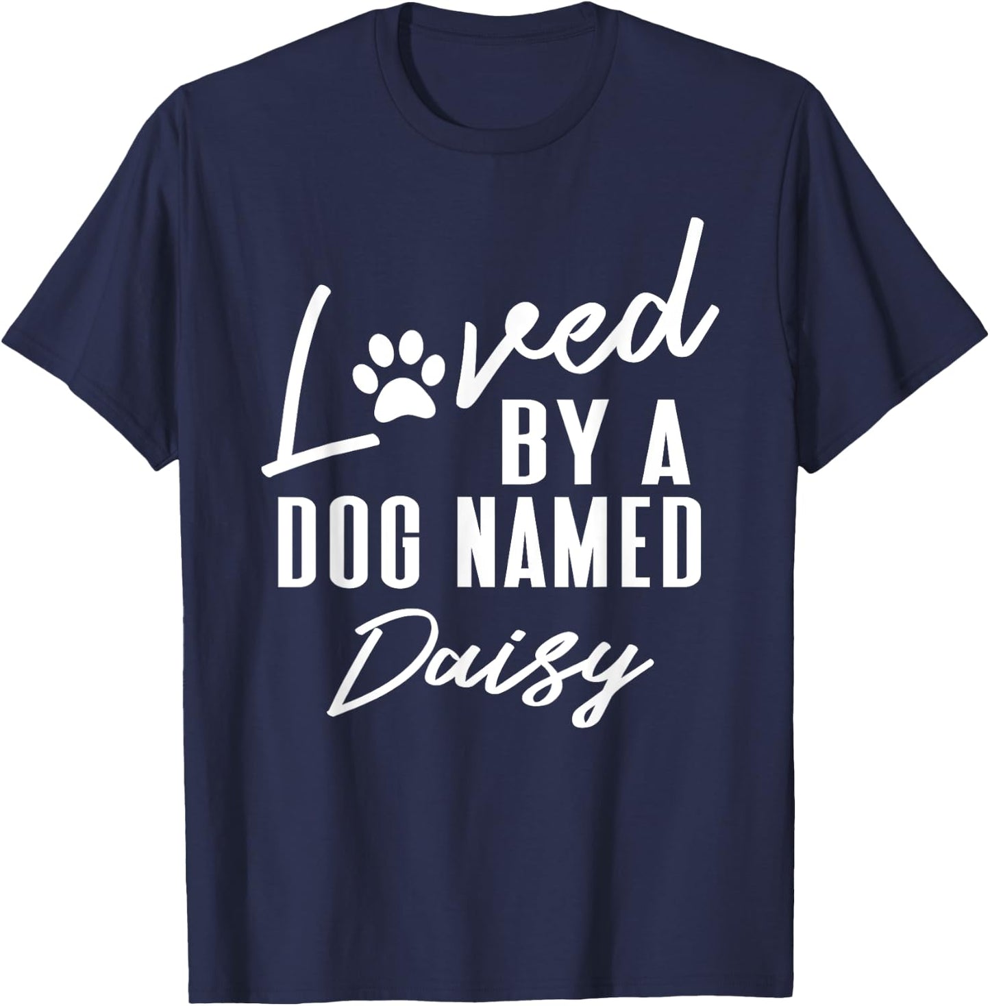 Personalized Dog Name Daisy Pet Lover Paw Print Men Women Kids T-Shirt - T-Shirt | Navy