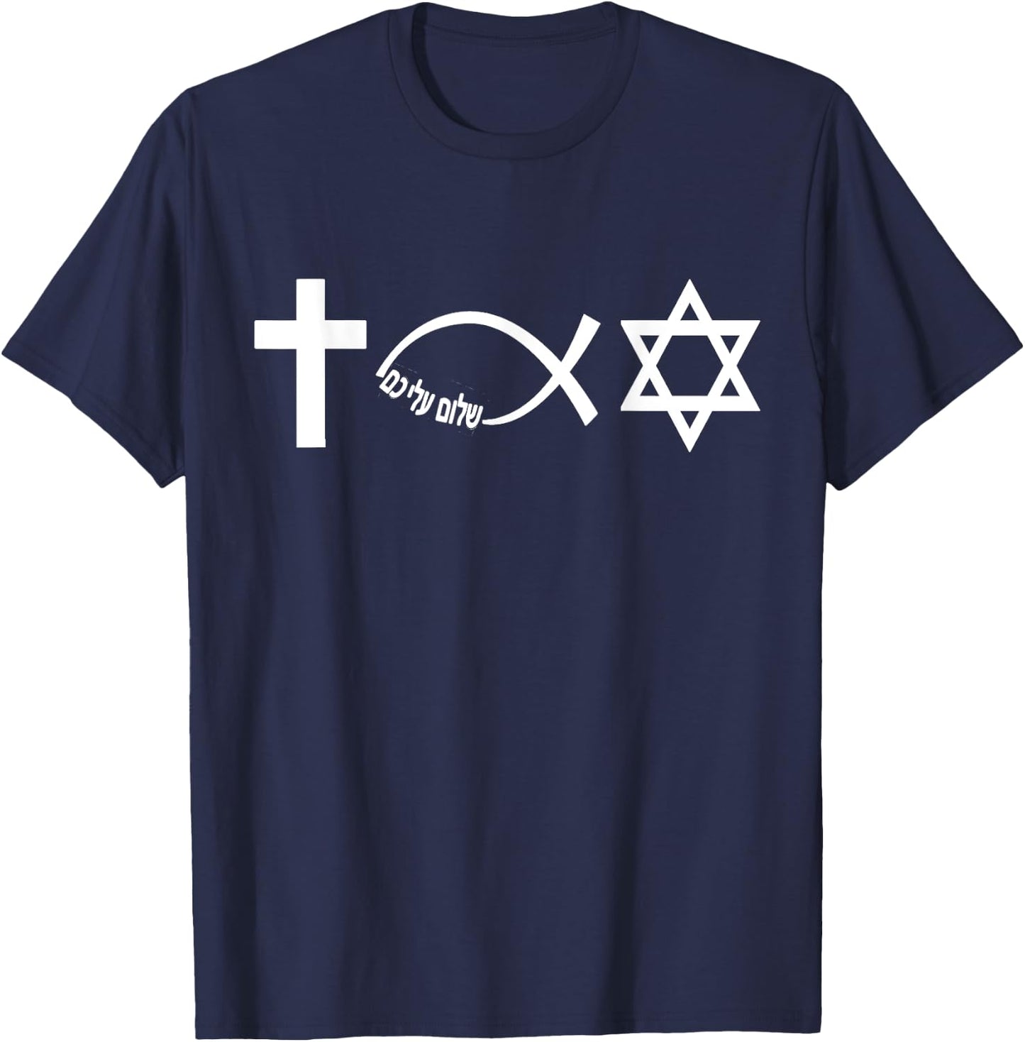Messianic Jew Cross Fish Star of David Hebrew T-Shirt - T-Shirt | Navy