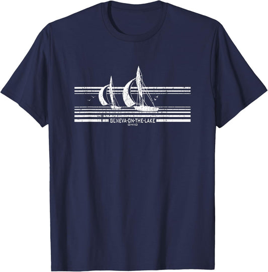 Geneva-On-The-Lake OH Sailboat Vintage T-Shirt - T-Shirt | Navy