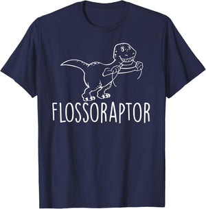 Flossoraptor Flossing Cute Dinosaur Dental Babe T Shirt T-Shirt - T-Shirt | Navy