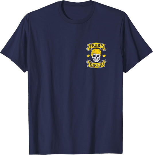 Trump Biker Badge Shirt USA FRONT & BACK T-Shirt - T-Shirt | Navy