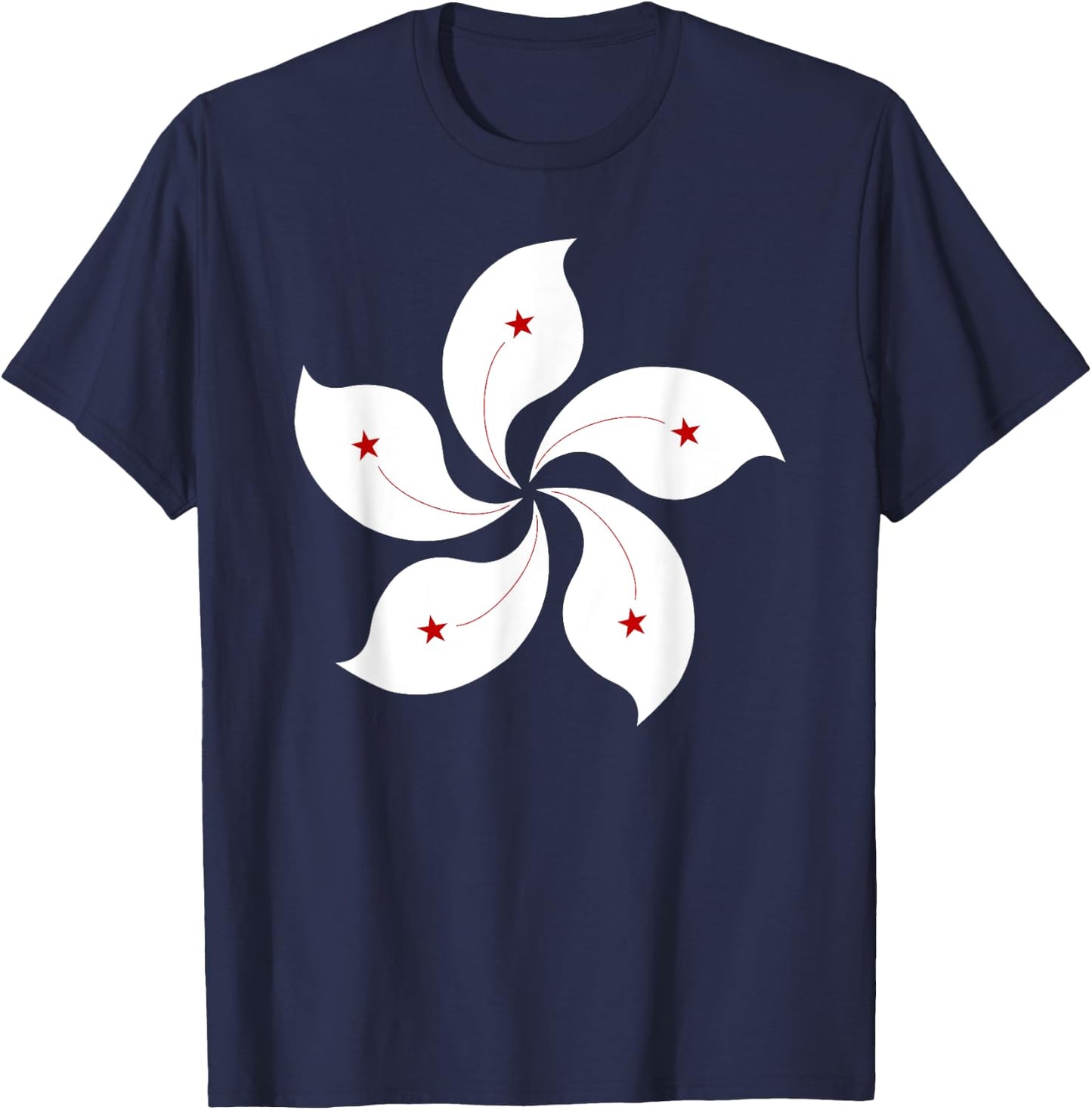 Hong Kong Flag Five Petal Orchid Flower Graphic Men Women T-Shirt - T-Shirt | Navy