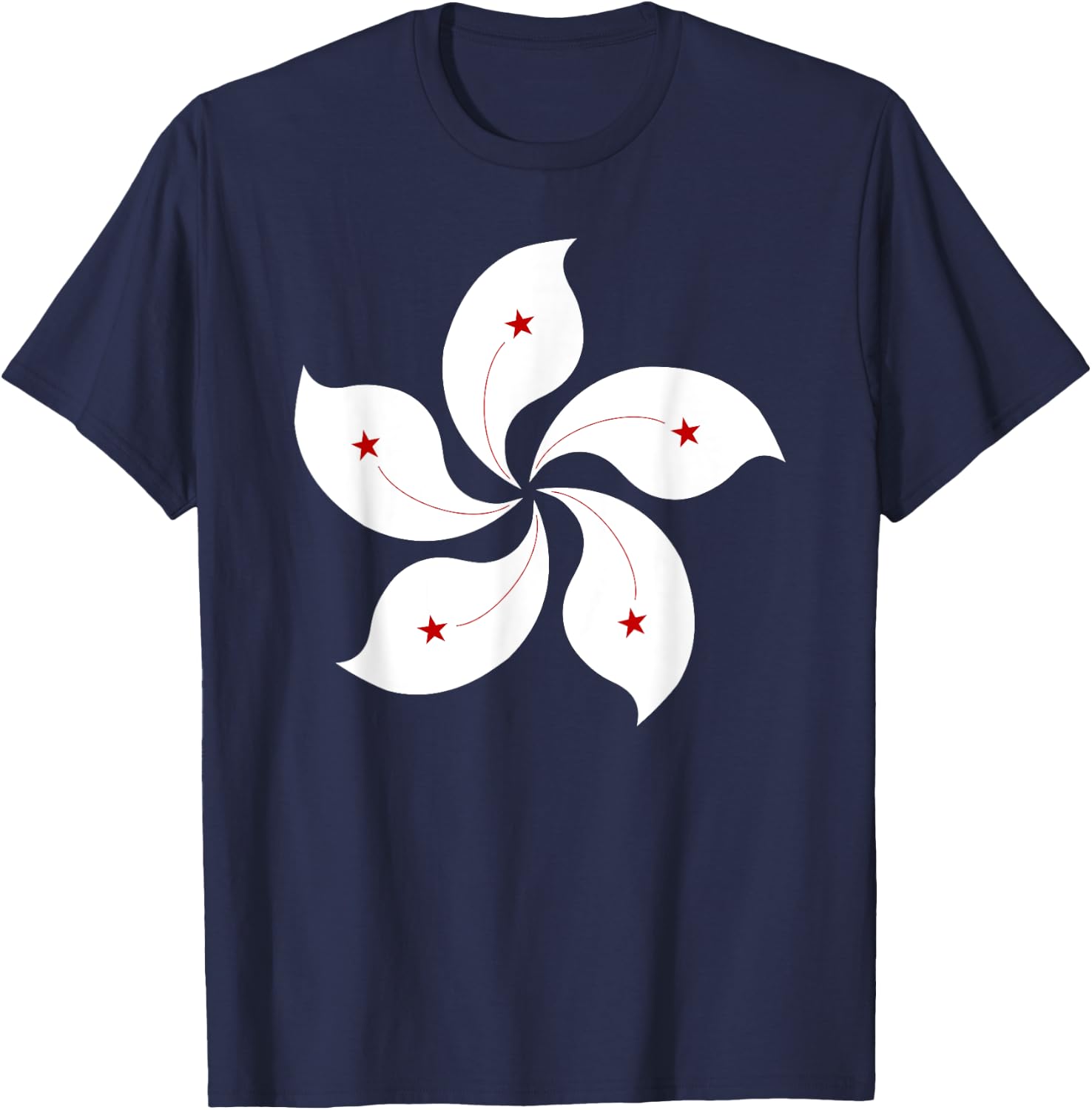 Hong Kong Flag Five Petal Orchid Flower Graphic Men Women T-Shirt - T-Shirt | Navy
