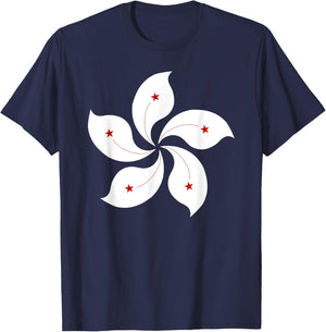 Hong Kong Flag Five Petal Orchid Flower Graphic Men Women T-Shirt - T-Shirt | Navy