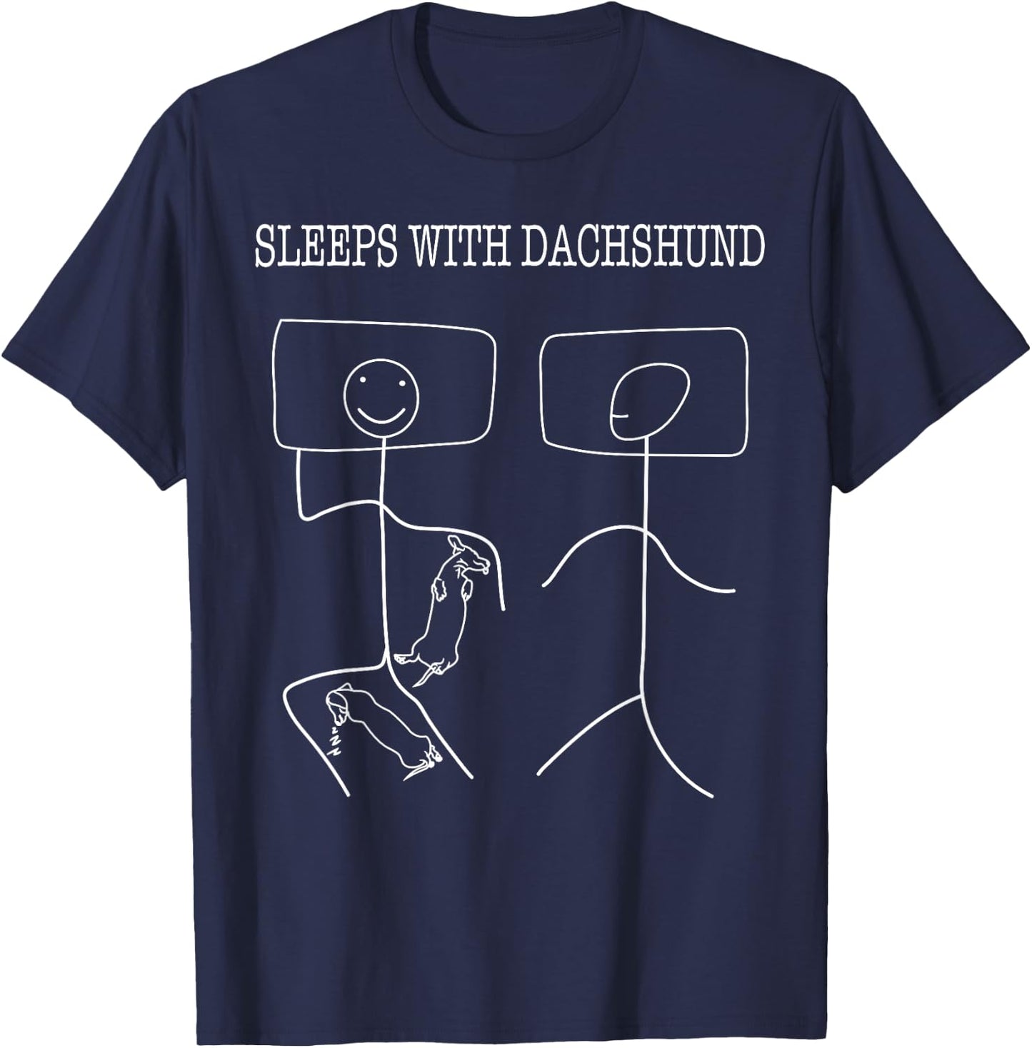 Sleeps With Dachshund - Stick Figure T-Shirt - T-Shirt | Navy