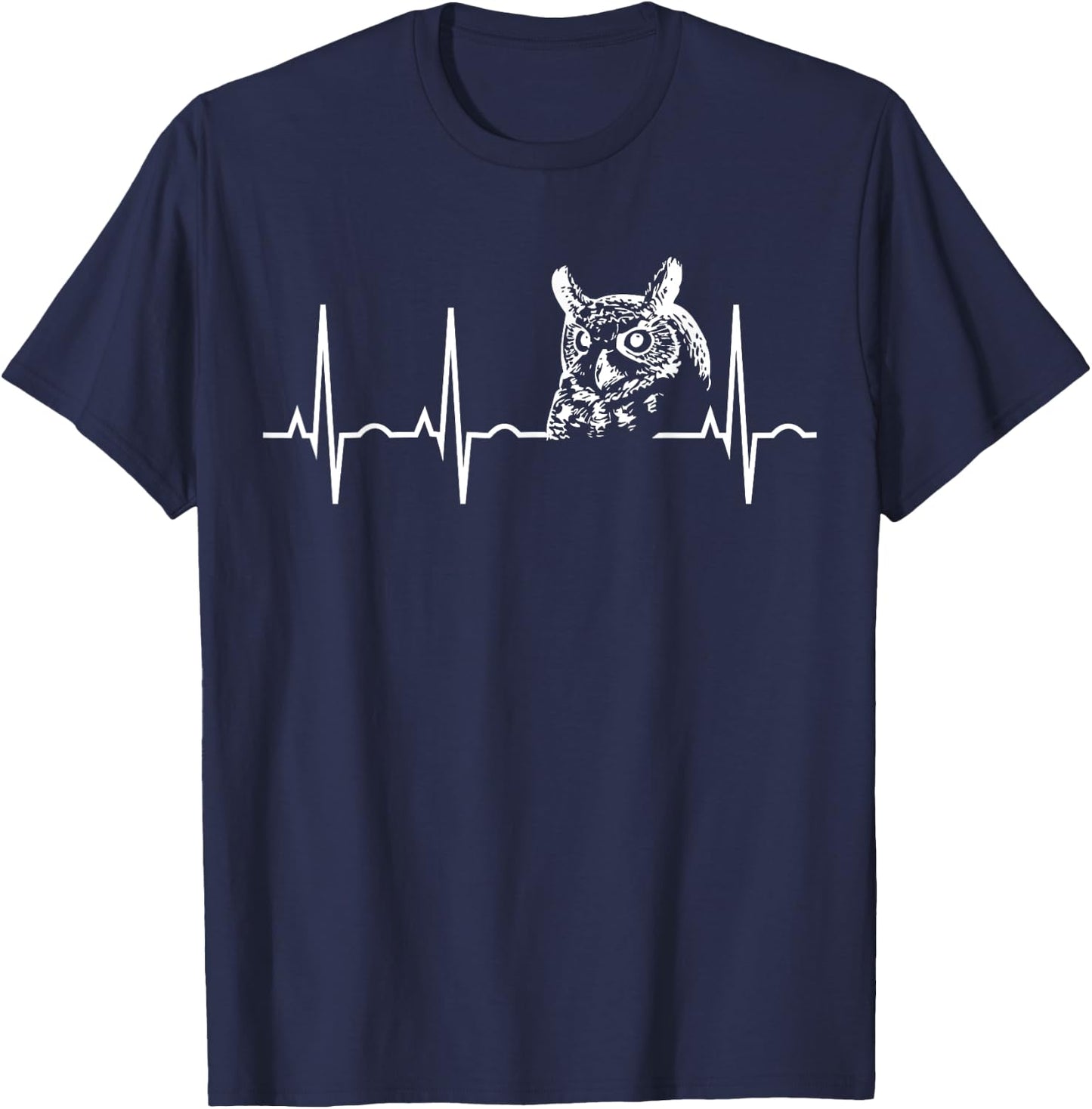 Great Horned Owl Shirt -Owl Lover Heartbeat Gift T-Shirt - T-Shirt | Navy