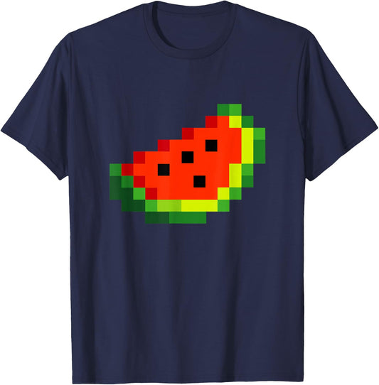 Funny Pixel Watermelon - Retro 8-Bit Arcade Gamer Fruit T-Shirt - T-Shirt | Navy