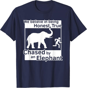 13th Article of Faith Funny LDS Chased By An Elephant T-Shirt - T-Shirt | Navy