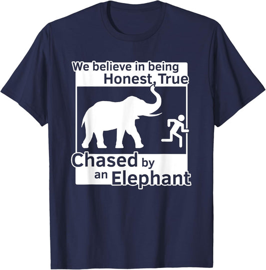 13th Article of Faith Funny LDS Chased By An Elephant T-Shirt - T-Shirt | Navy