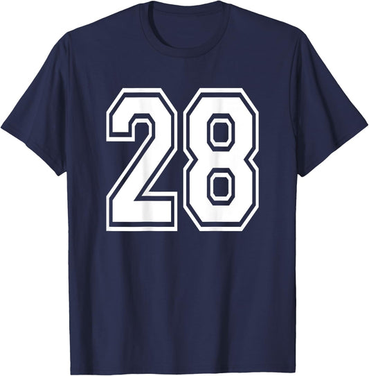 Number 28 Sports Player Number BACK Of Shirt Only T-Shirt - T-Shirt | Navy