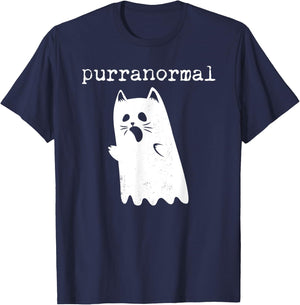 Purranormal Funny Cat Halloween T Shirt Paranormal Ghost Women Kids T-Shirt - T-Shirt | Navy