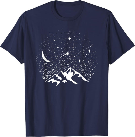 Starry Night Sky Over Mountains - Nature & Outdoor Lover T-Shirt - T-Shirt | Navy