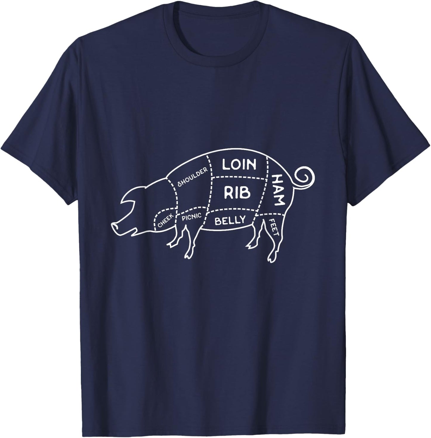 Pork Pig Meat Butcher Cut Chart T-Shirt - T-Shirt | Navy