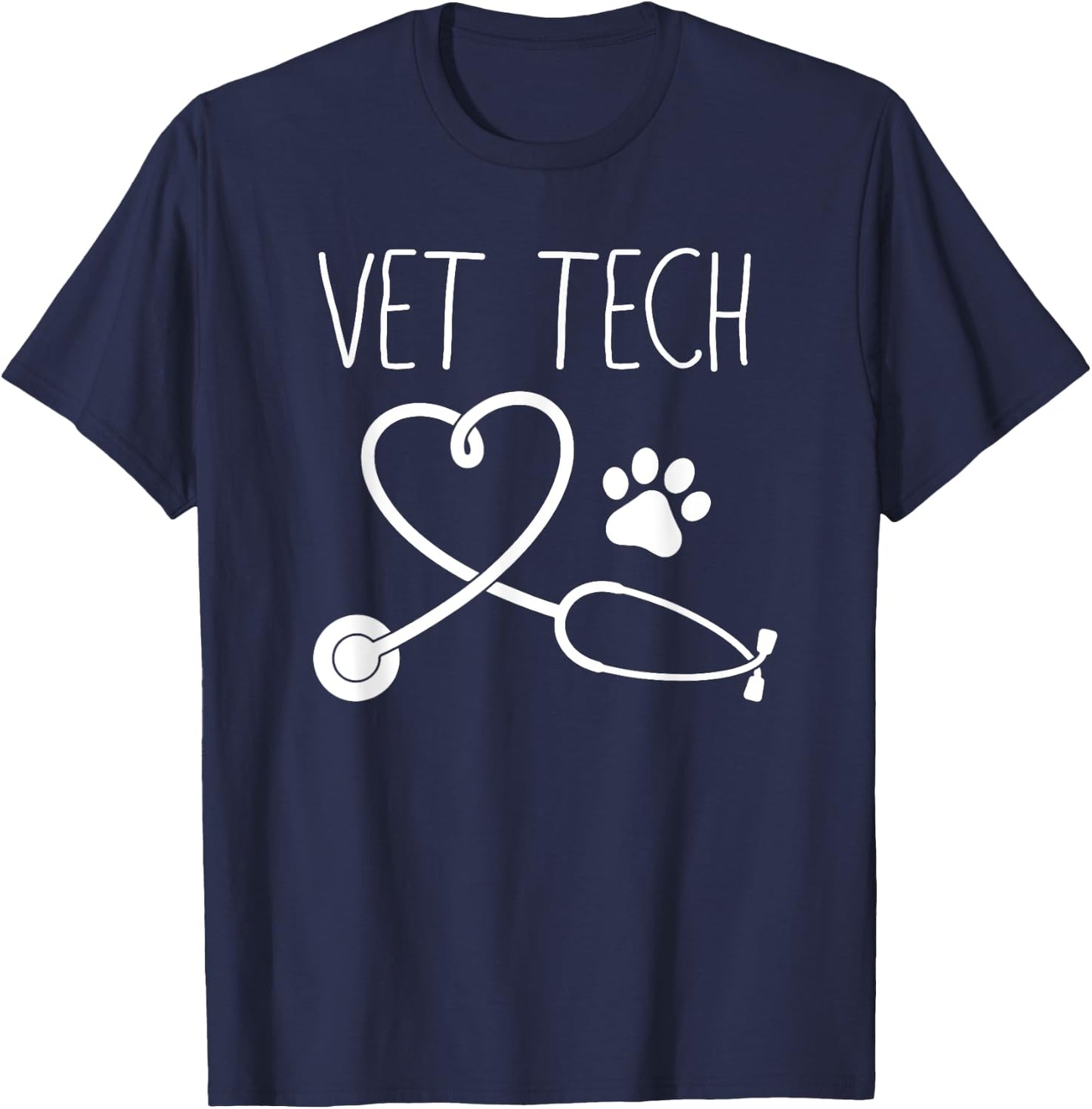 VET TECH LOVE , Animal Love Care Paw Print Gift T-Shirt - T-Shirt | Navy