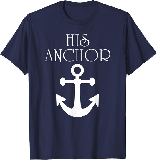 Funny Cruise Her Captain His Anchor Couple T-Shirt - T-Shirt | Navy